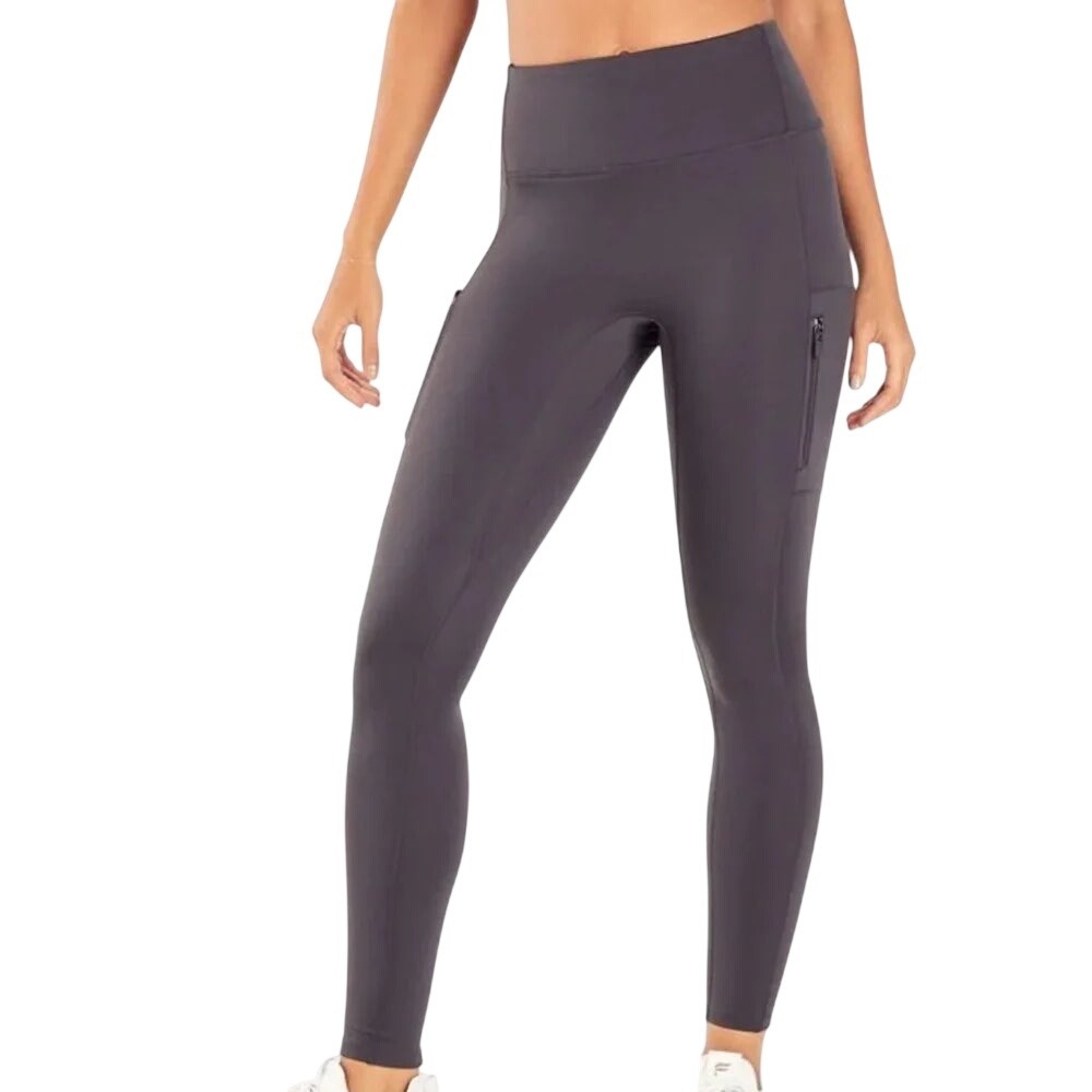 NWT Fabletics Womens High Waisted Pocket Leggings Gray Ankle Zip Athletic Tights
